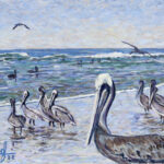 Pelicans at Moonlight Beach ~ Sue Johnson, San Diego, CA (2022) 24 x 18