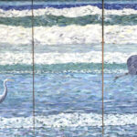 Egret & Great Blue Heron Triptych (2022) 36 x 24